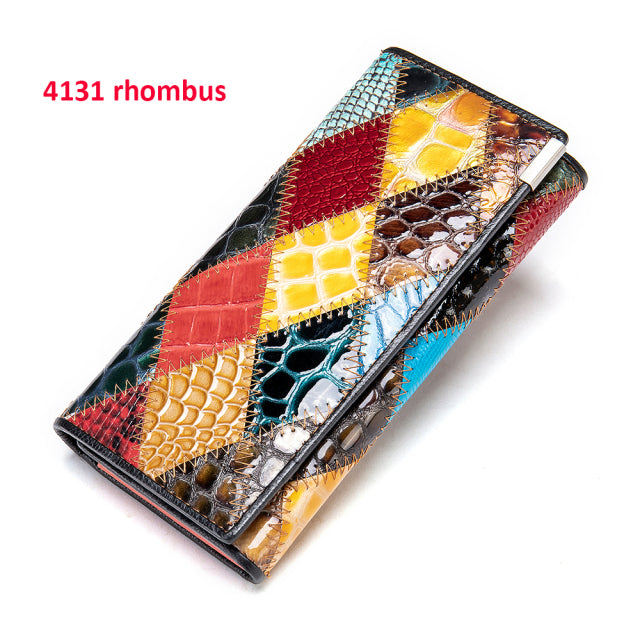 Genuine Leather Patchwork Wallet for Women Clutch Bags for Cellphone