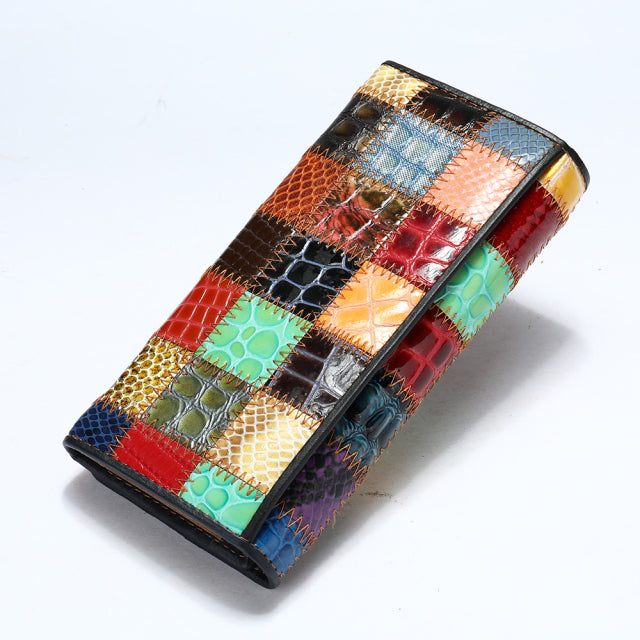 Genuine Leather Patchwork Wallet for Women Clutch Bags for Cellphone