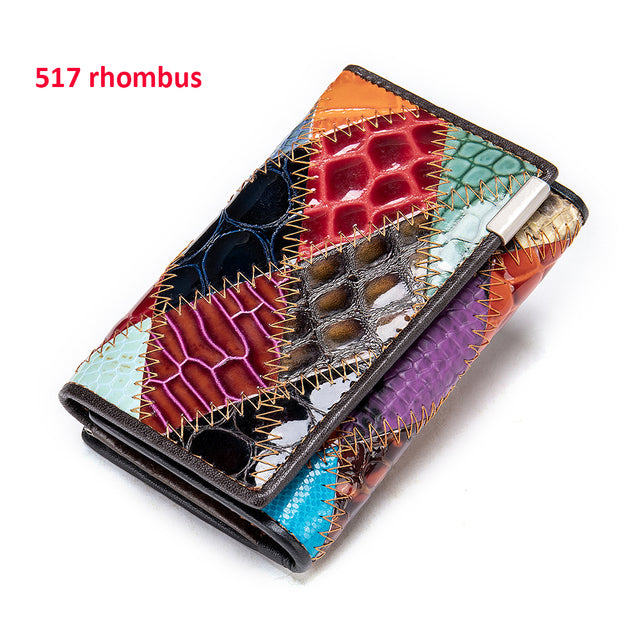 Genuine Leather Patchwork Wallet for Women Clutch Bags for Cellphone