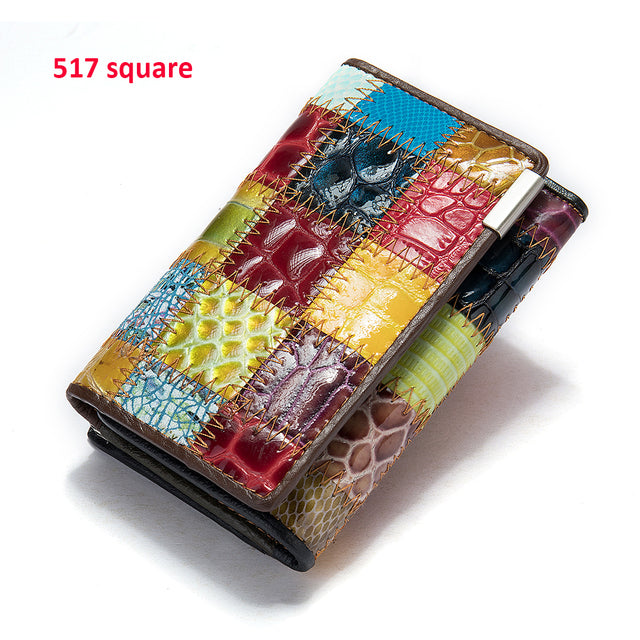 Genuine Leather Patchwork Wallet for Women Clutch Bags for Cellphone