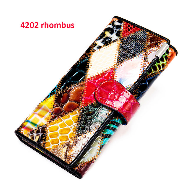 Genuine Leather Patchwork Wallet for Women Clutch Bags for Cellphone