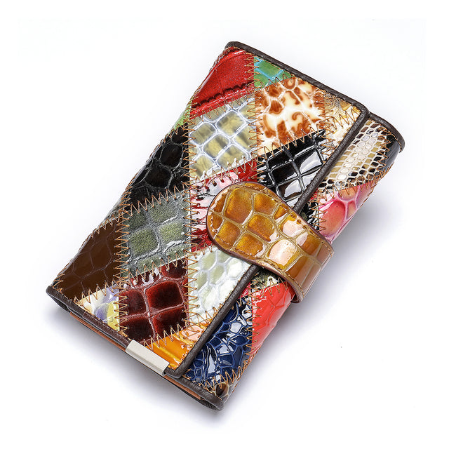 Genuine Leather Patchwork Wallet for Women Clutch Bags for Cellphone
