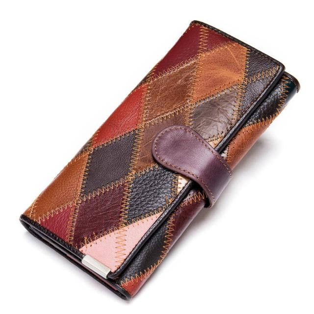 Genuine Leather Patchwork Wallet for Women Clutch Bags for Cellphone