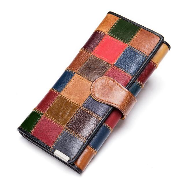 Genuine Leather Patchwork Wallet for Women Clutch Bags for Cellphone