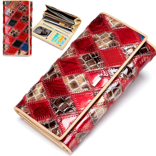 Genuine Leather Patchwork Wallet for Women Clutch Bags for Cellphone