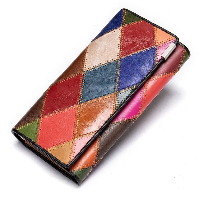 Genuine Leather Patchwork Wallet for Women Clutch Bags for Cellphone