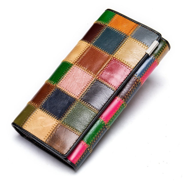 Genuine Leather Patchwork Wallet for Women Clutch Bags for Cellphone