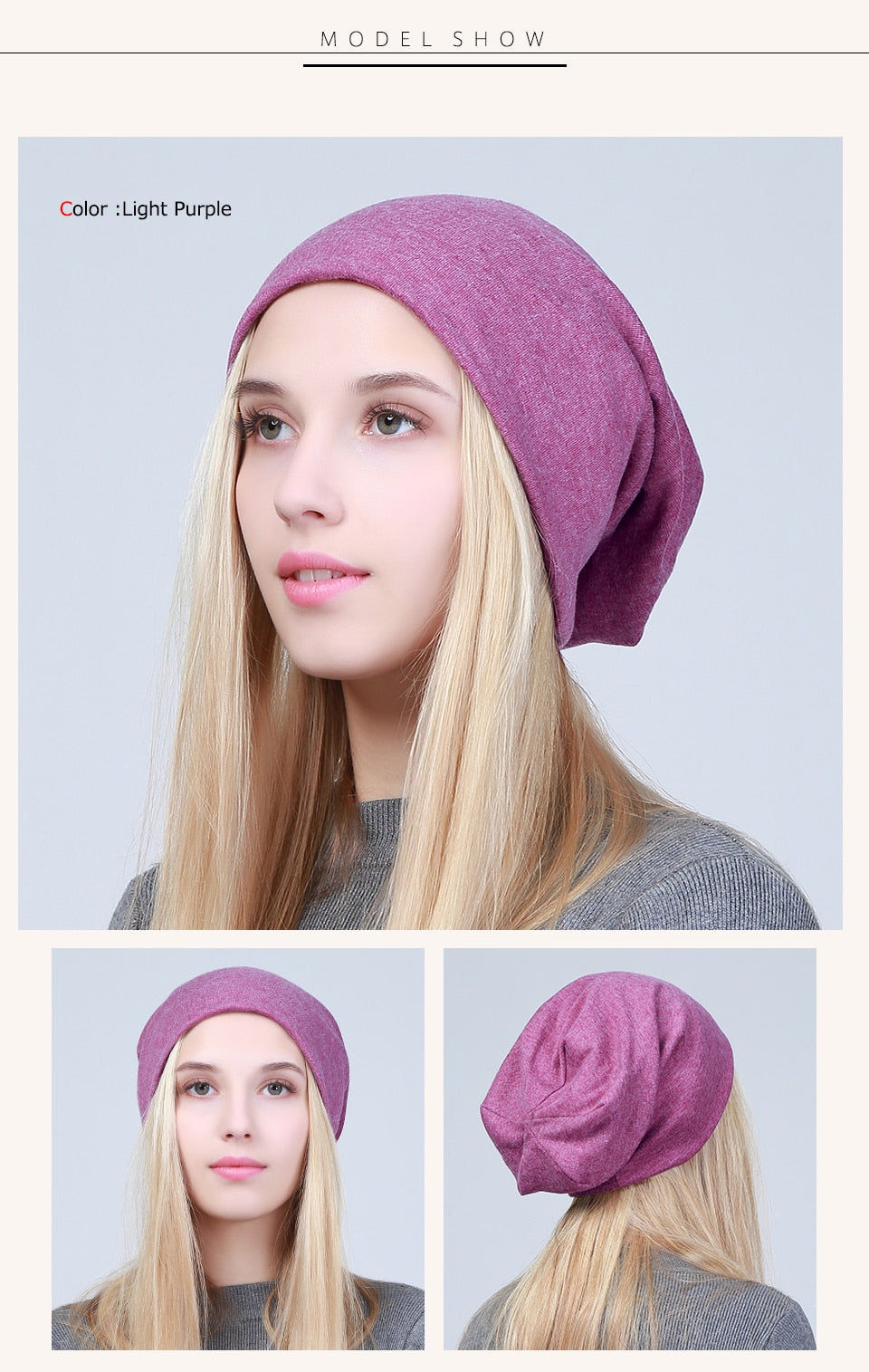 Women's Plain Beanie Hat Spring Cotton Slouchy Beanie for Women Knitted