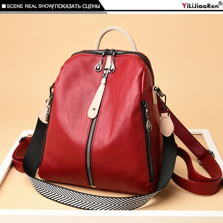 Fashion Backpack Women Soft Leather Backpack Female White High Quality Travel