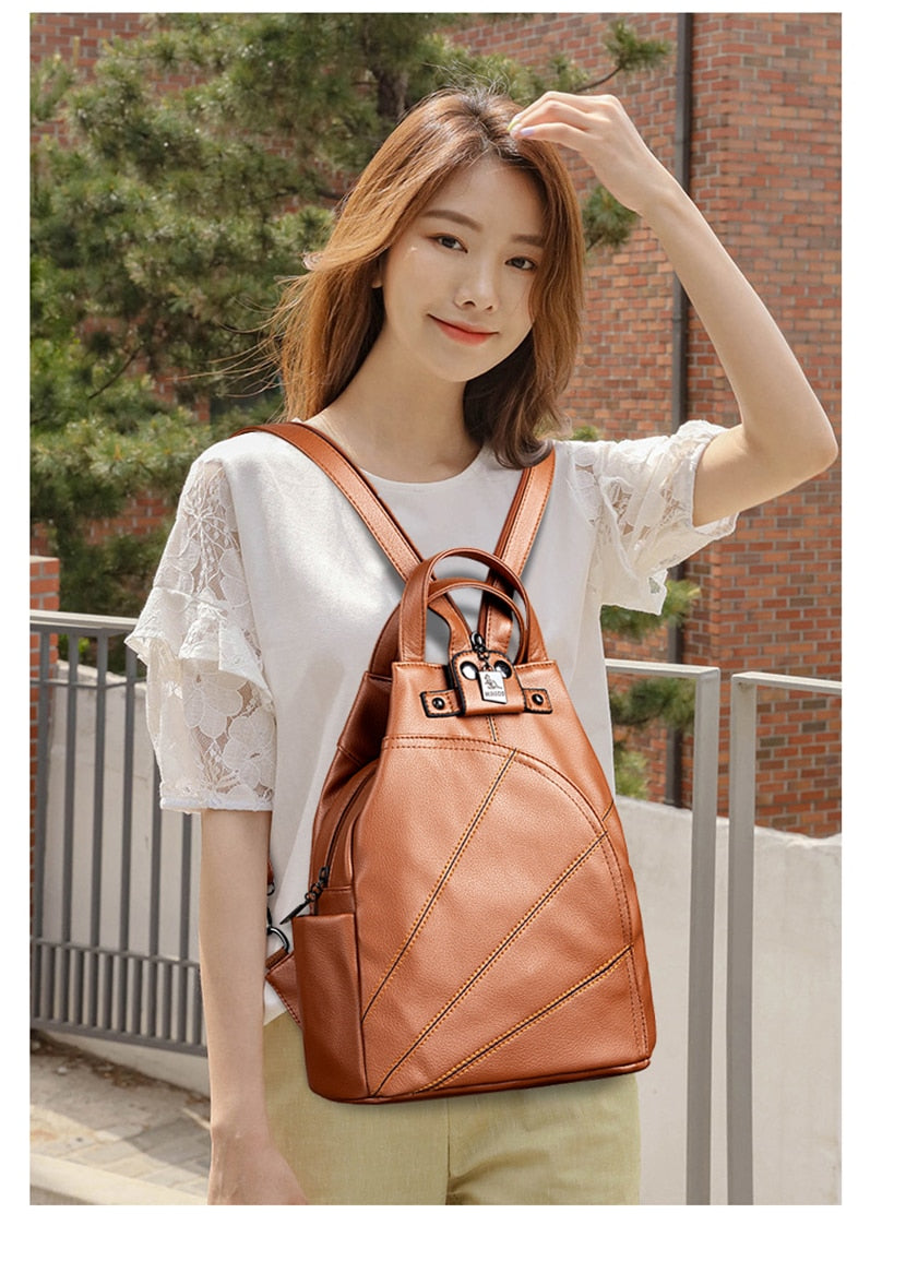 Fashion Backpack Female Leather Backpack  Luxury Travel Bag Large Capacity