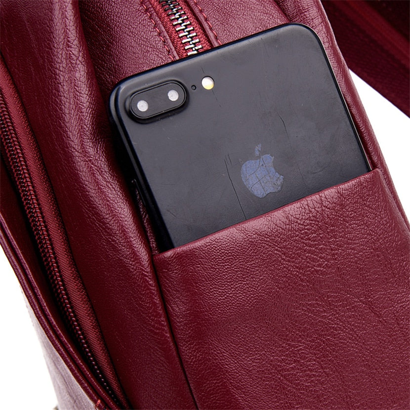 Fashion Backpack Female Leather Backpack  Luxury Travel Bag Large Capacity