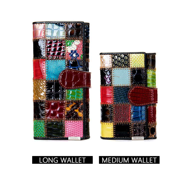 Genuine Leather Patchwork Wallet for Women Clutch Bags for Cellphone