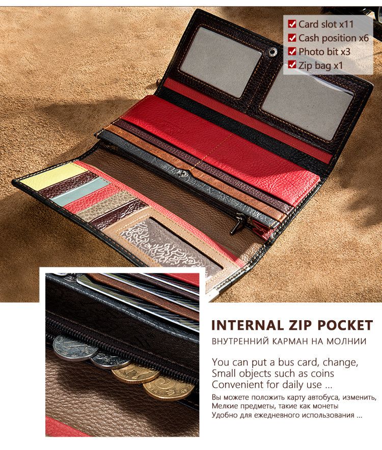 Genuine Leather Patchwork Wallet for Women Clutch Bags for Cellphone
