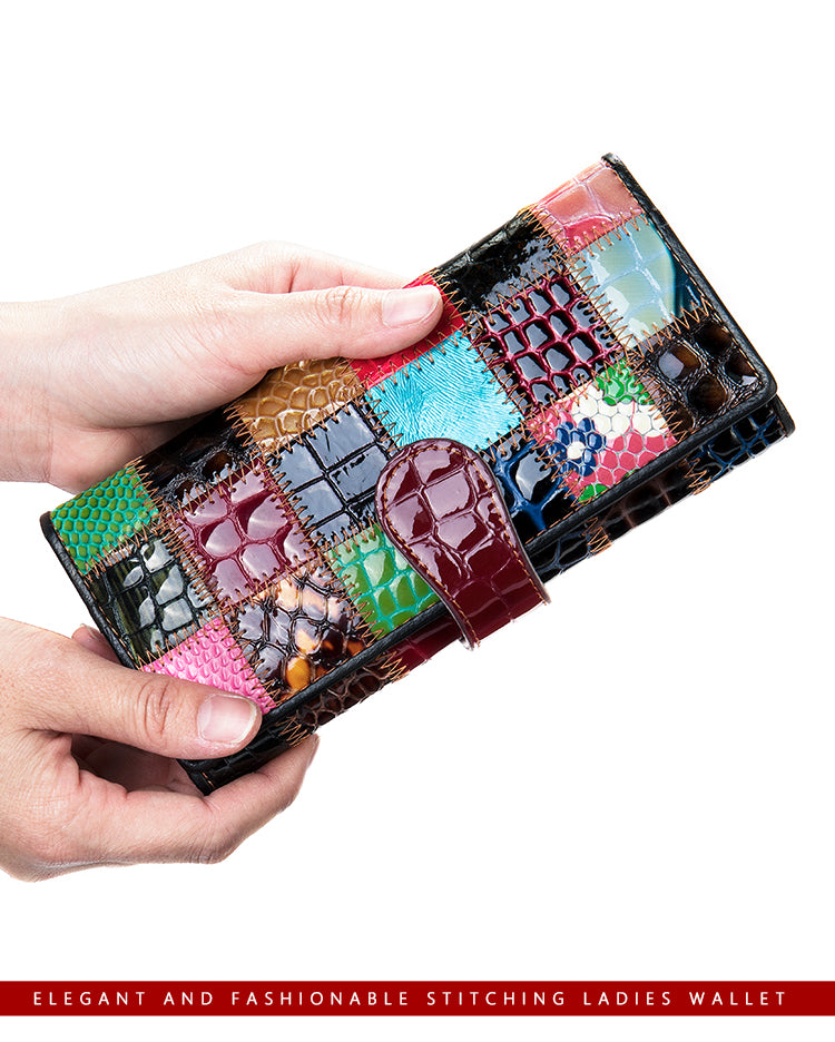 Genuine Leather Patchwork Wallet for Women Clutch Bags for Cellphone