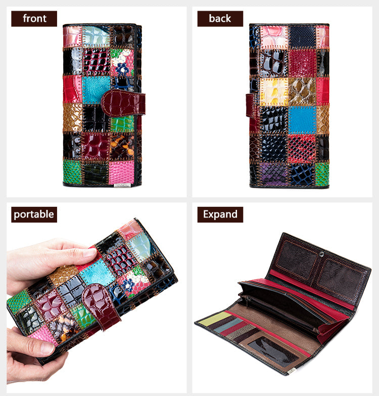 Genuine Leather Patchwork Wallet for Women Clutch Bags for Cellphone