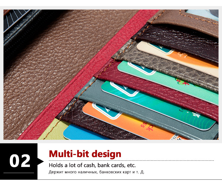 Genuine Leather Patchwork Wallet for Women Clutch Bags for Cellphone
