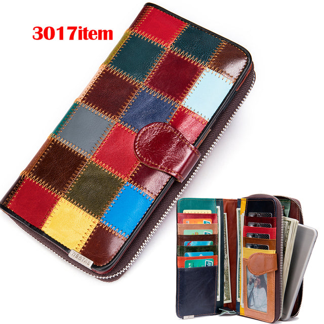 Genuine Leather Patchwork Wallet for Women Clutch Bags for Cellphone