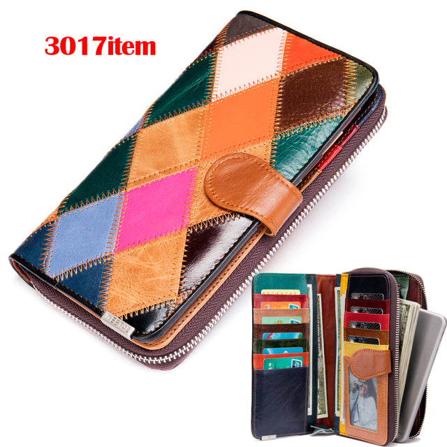 Genuine Leather Patchwork Wallet for Women Clutch Bags for Cellphone