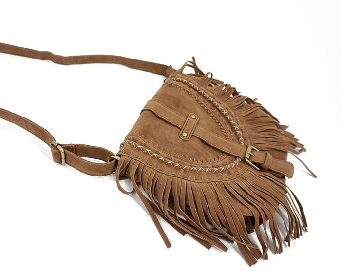 Suede Fringe Tassel Boho Hippie Bohemian Cross body Bag