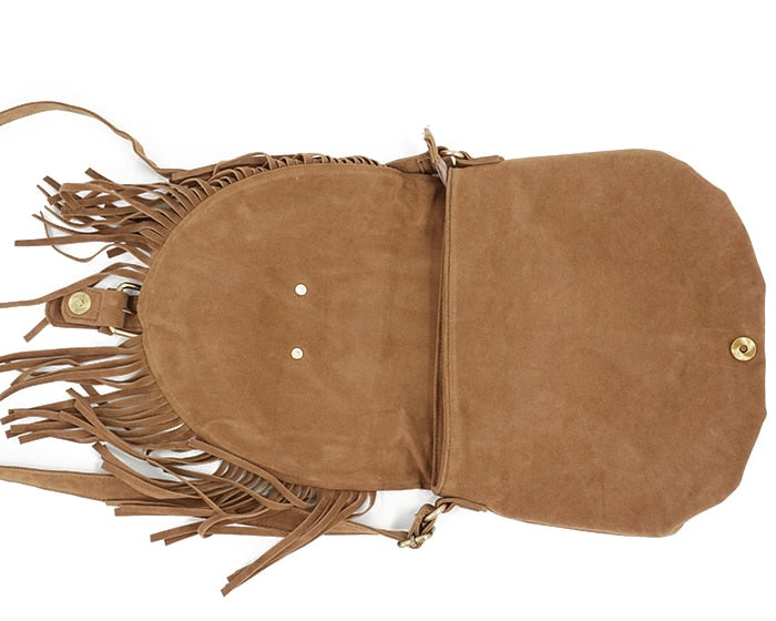 Suede Fringe Tassel Boho Hippie Bohemian Cross body Bag