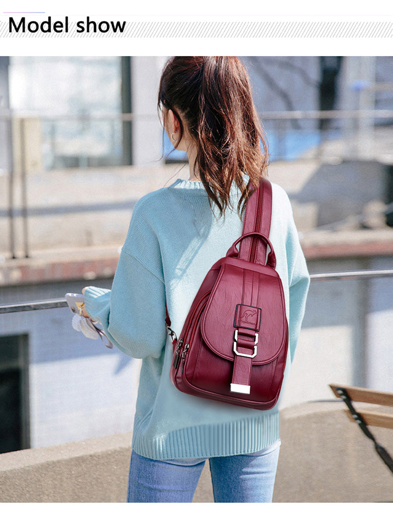 Large Capacity Leather School Backpack For Women