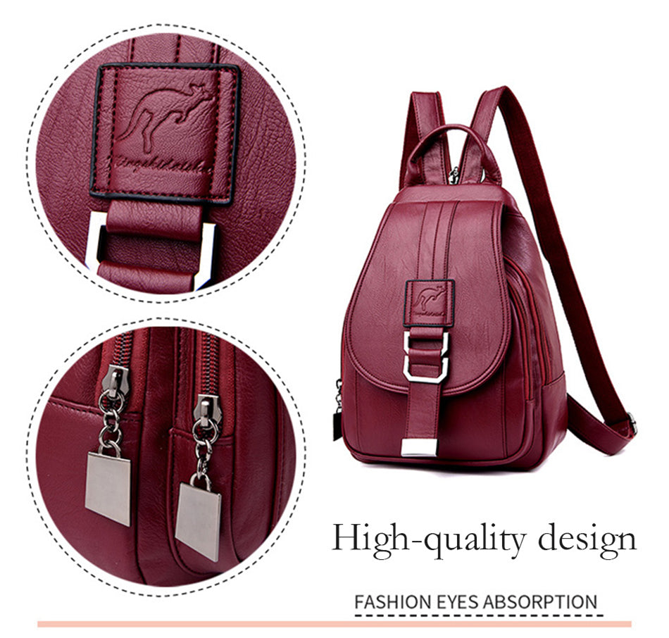 Large Capacity Leather School Backpack For Women