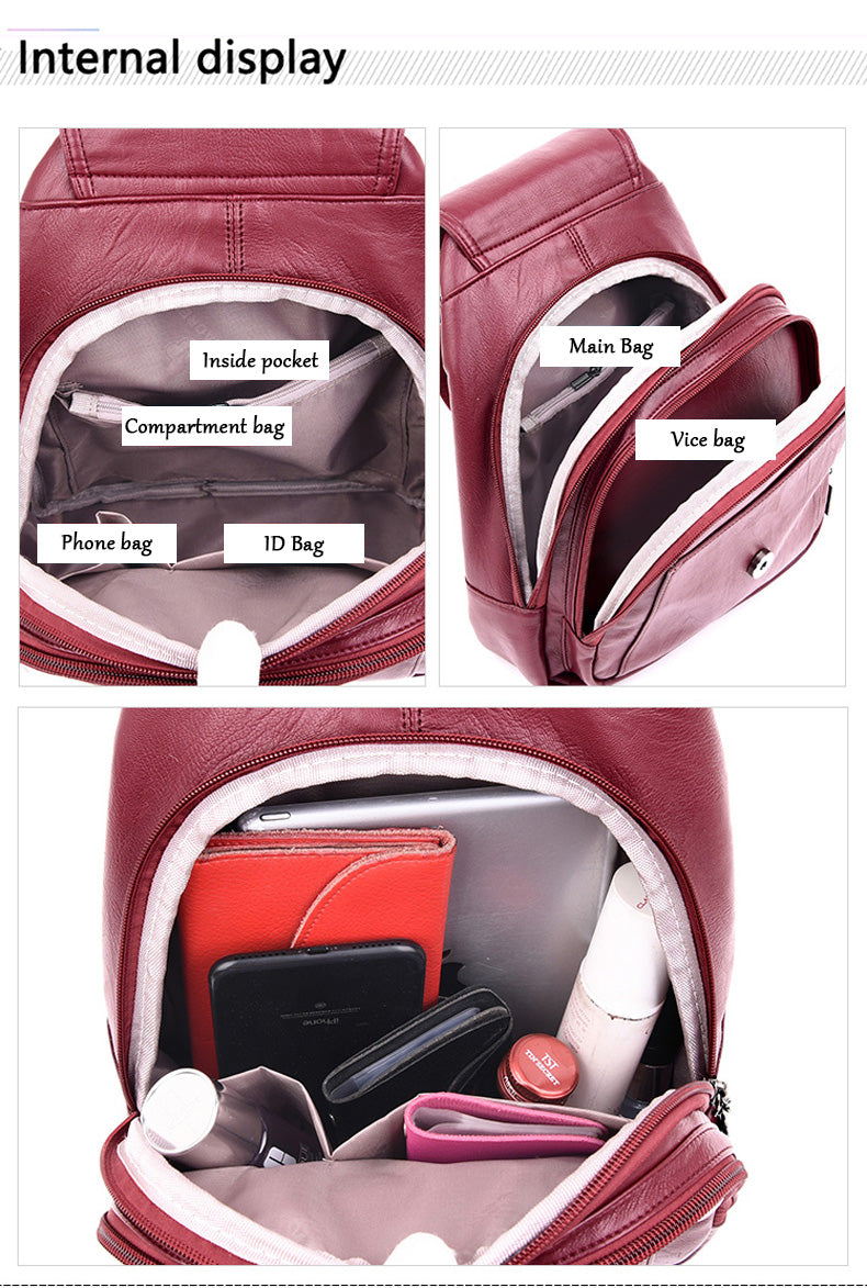 Large Capacity Leather School Backpack For Women