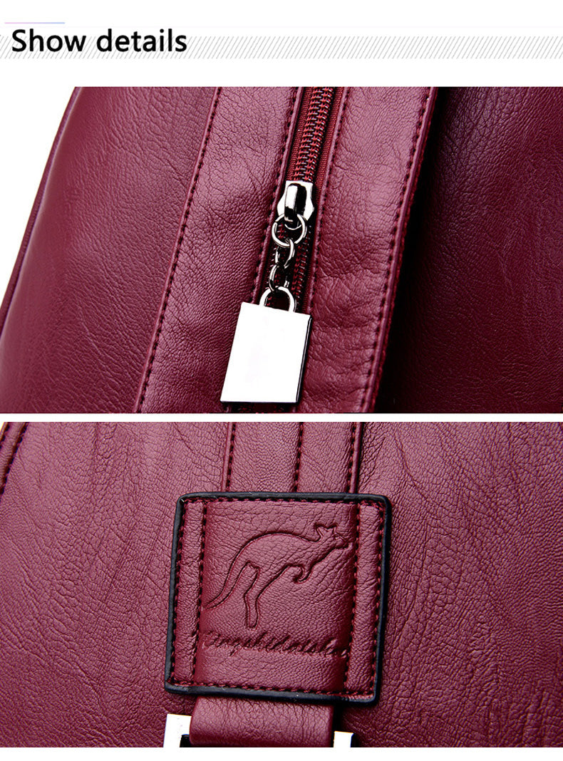 Large Capacity Leather School Backpack For Women