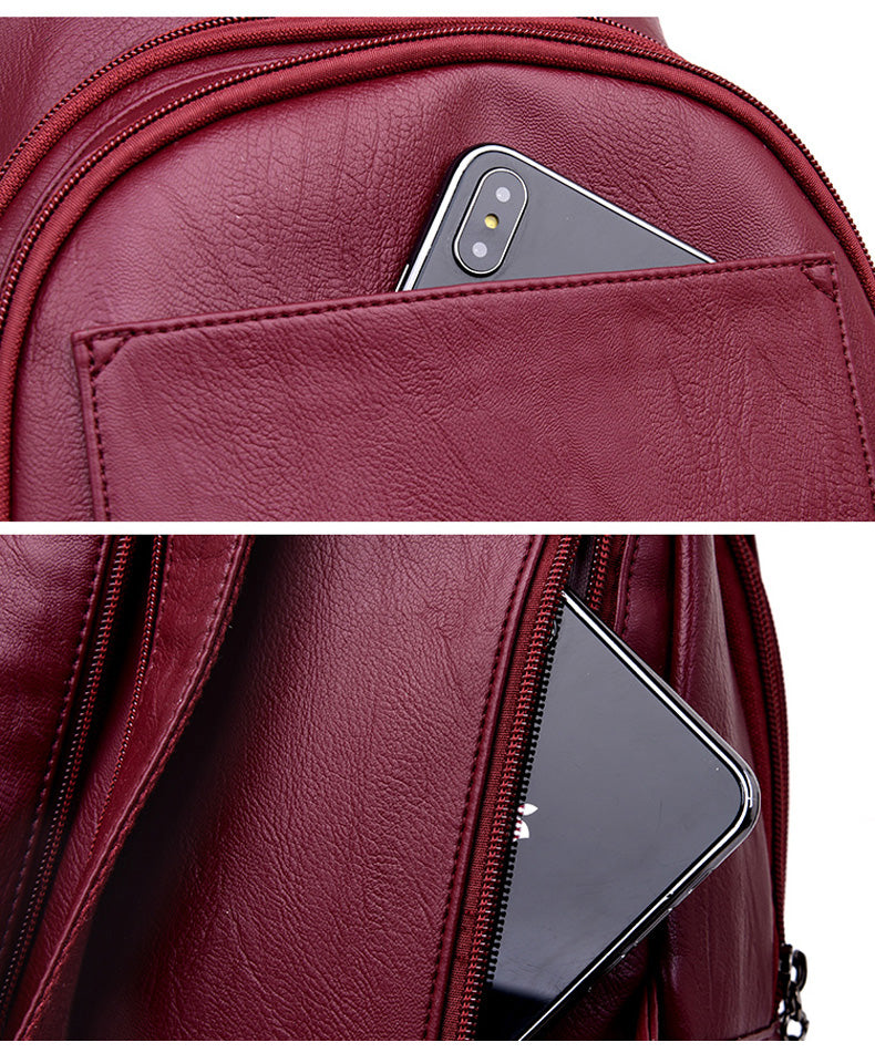 Large Capacity Leather School Backpack For Women