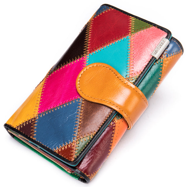 Genuine Leather Patchwork Wallet for Women Clutch Bags for Cellphone