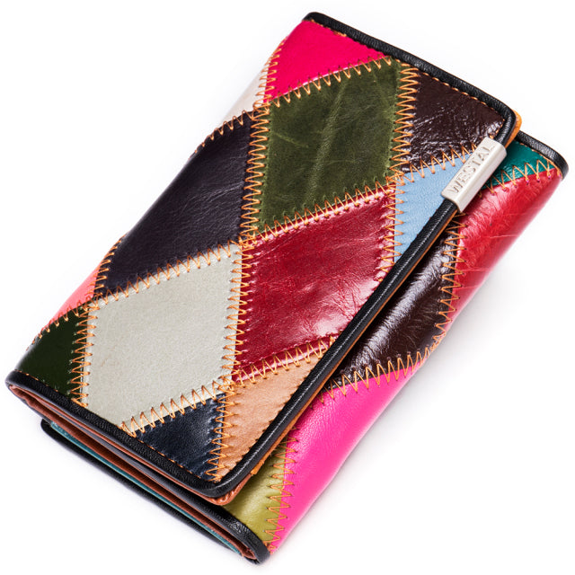 Genuine Leather Patchwork Wallet for Women Clutch Bags for Cellphone