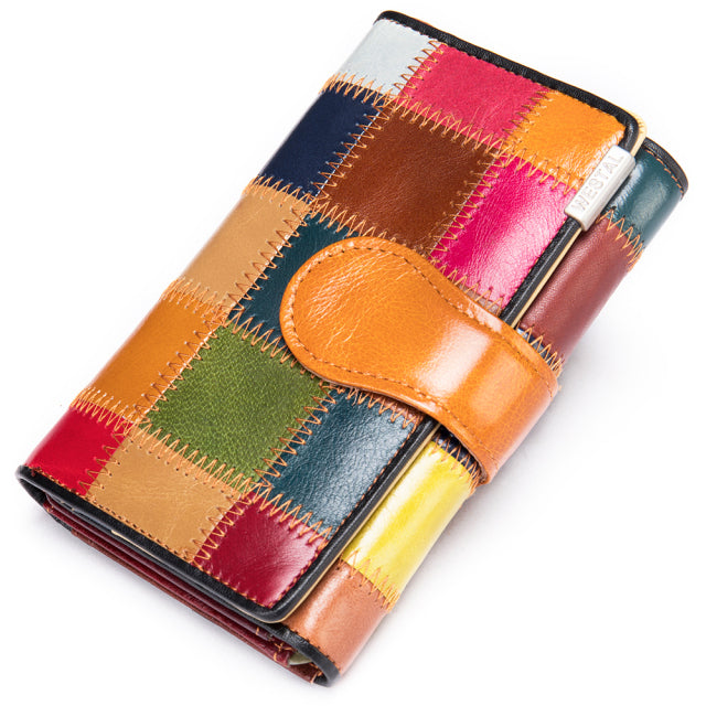 Genuine Leather Patchwork Wallet for Women Clutch Bags for Cellphone