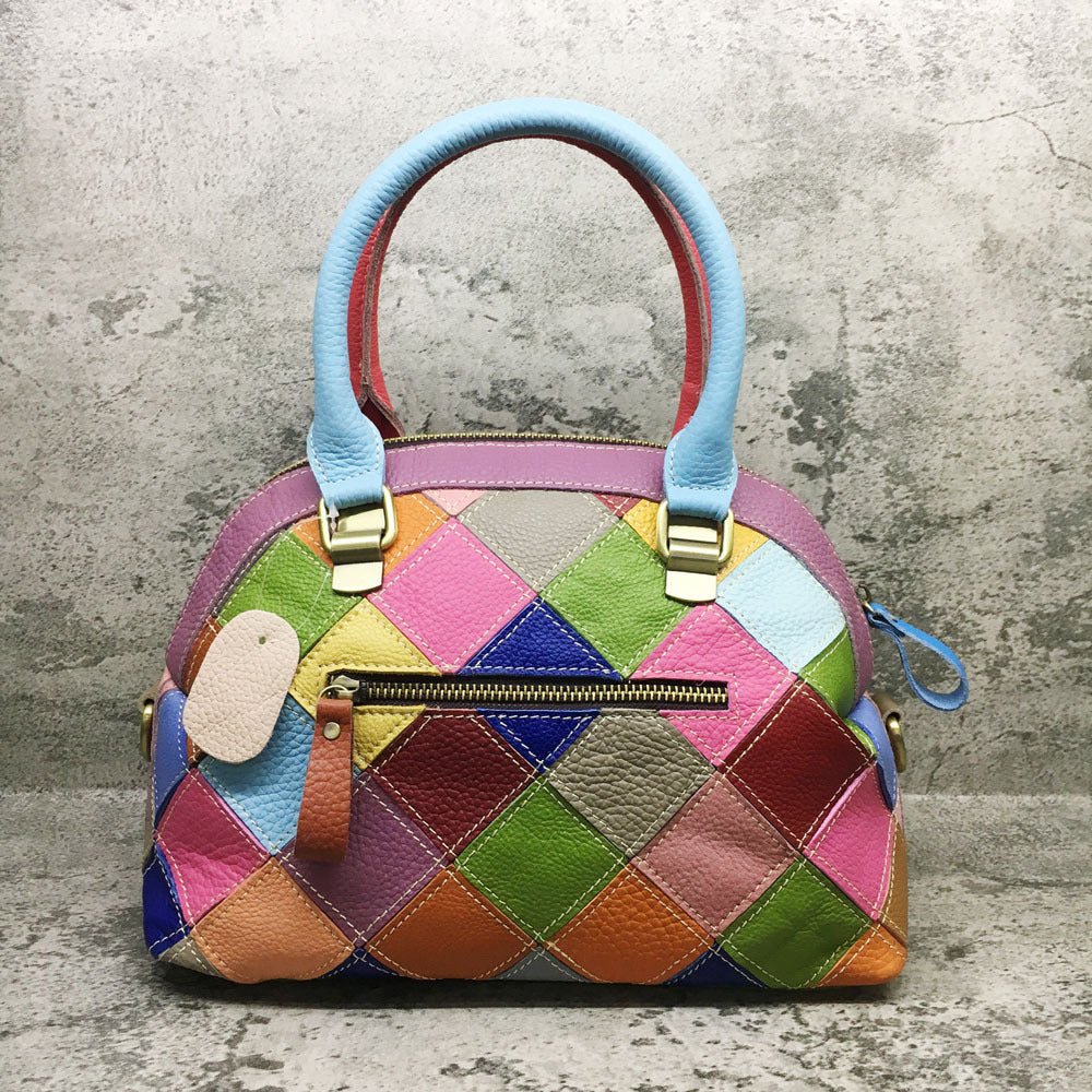 Multicolor Genuine Leather Patchwork Handbag Fashion Shell Shape