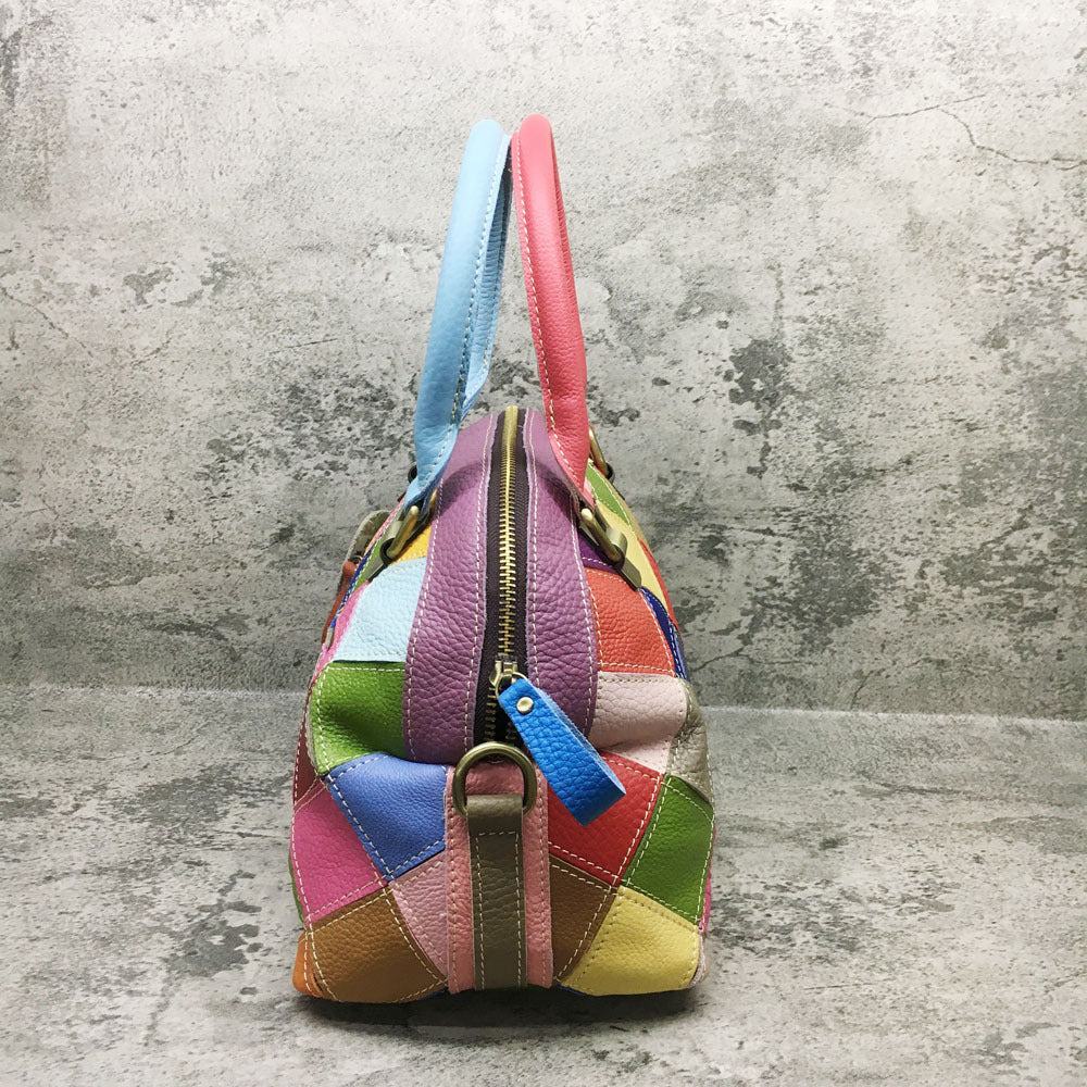 Multicolor Genuine Leather Patchwork Handbag Fashion Shell Shape