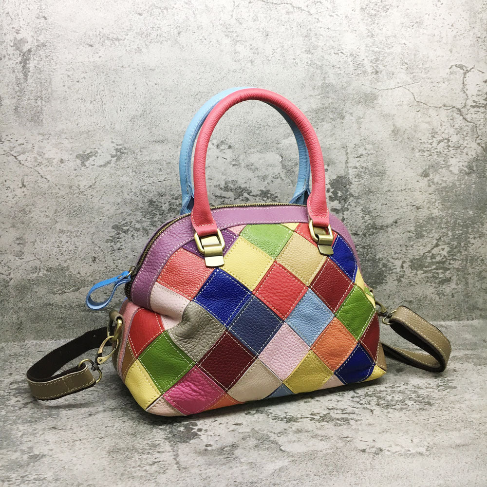 Multicolor Genuine Leather Patchwork Handbag Fashion Shell Shape