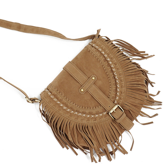 Suede Fringe Tassel Boho Hippie Bohemian Cross body Bag