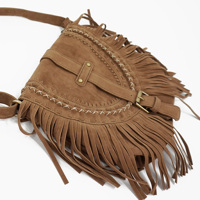 Suede Fringe Tassel Boho Hippie Bohemian Cross body Bag